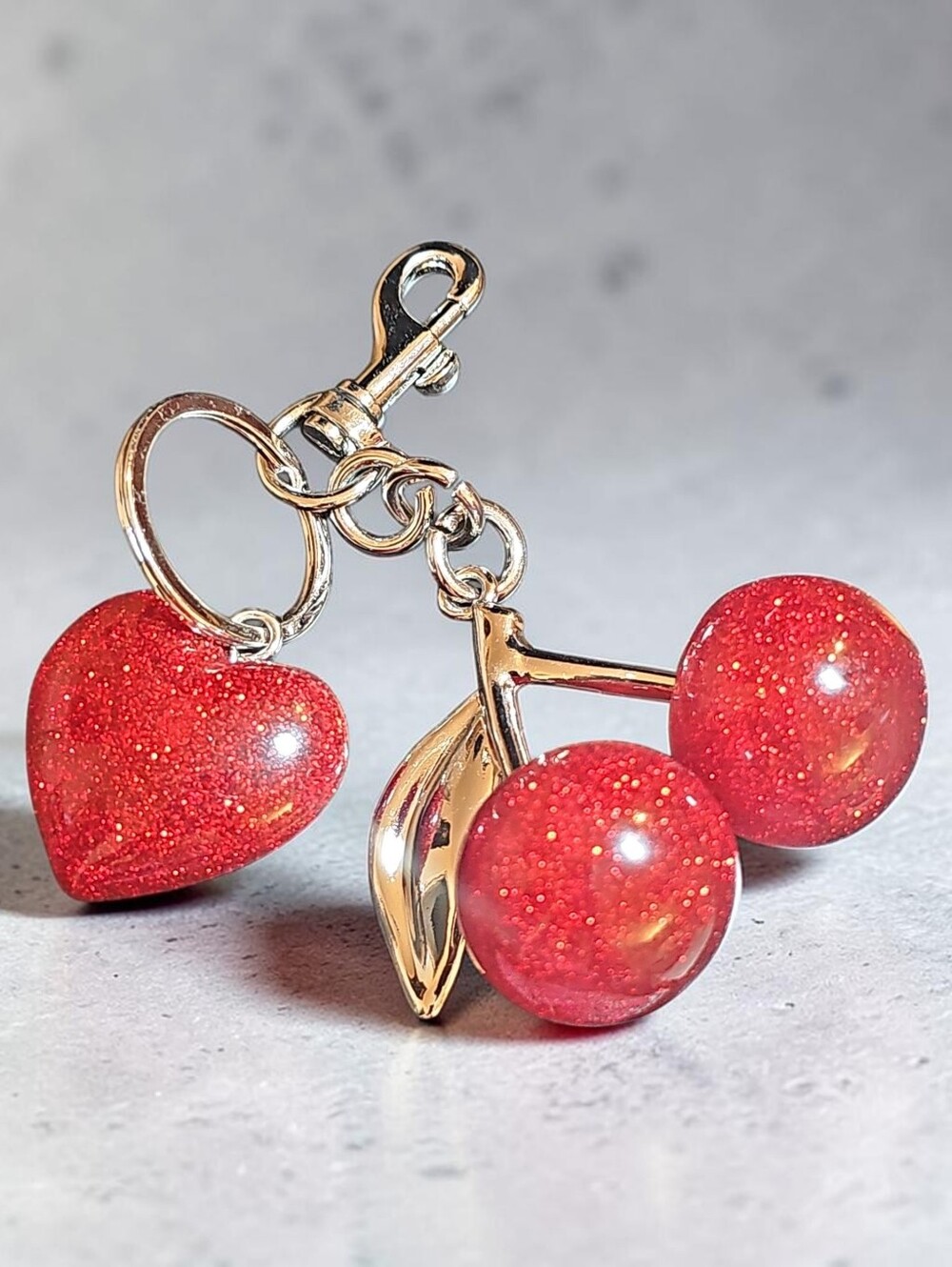 Sassified Biutique Nwt Red Glitter Cherry & Heart Keychain Charm